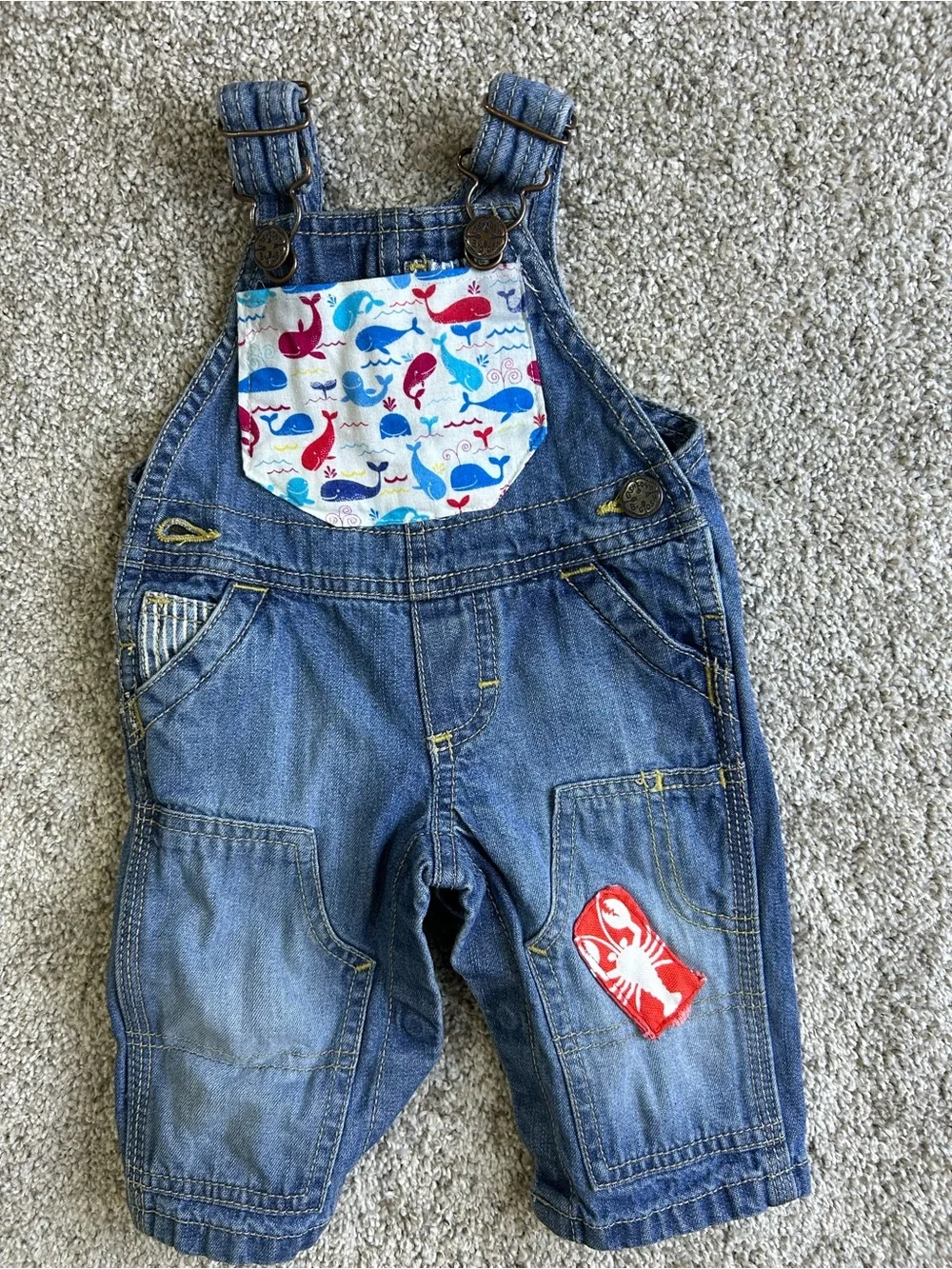 3 Month Baby Whale Patch Denim Overalls One-Piece - OshKosh